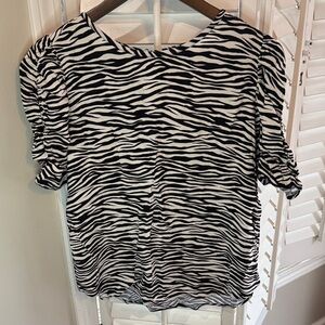LOFT Zebra Stripe Puff Sleeve Blouse